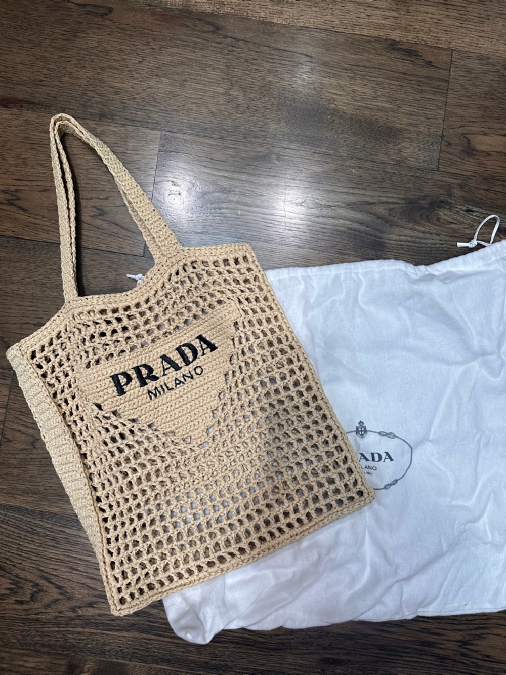Prada Beige Crochet Milano Tote with Black Logo - Picture 4 of 7